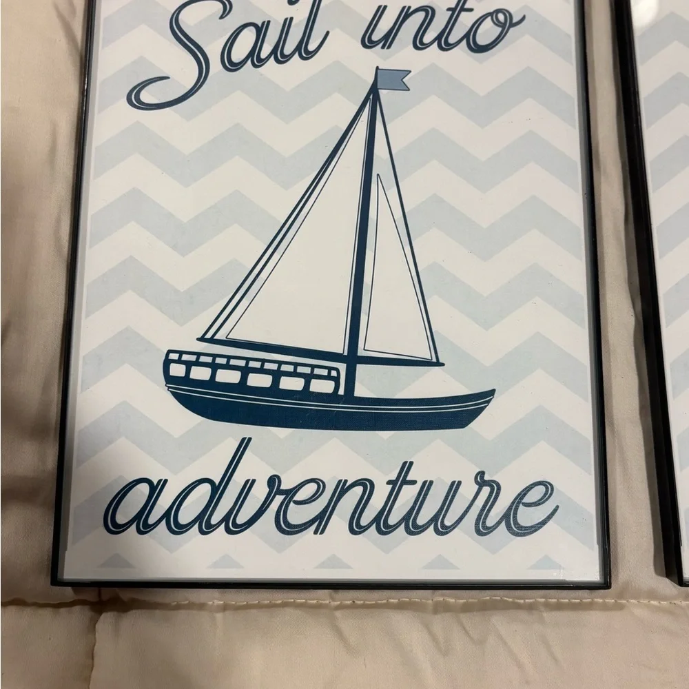 3 beautiful Nautical Wall Art Set- 8x10 picture frames- sailboat, octopus, wheel